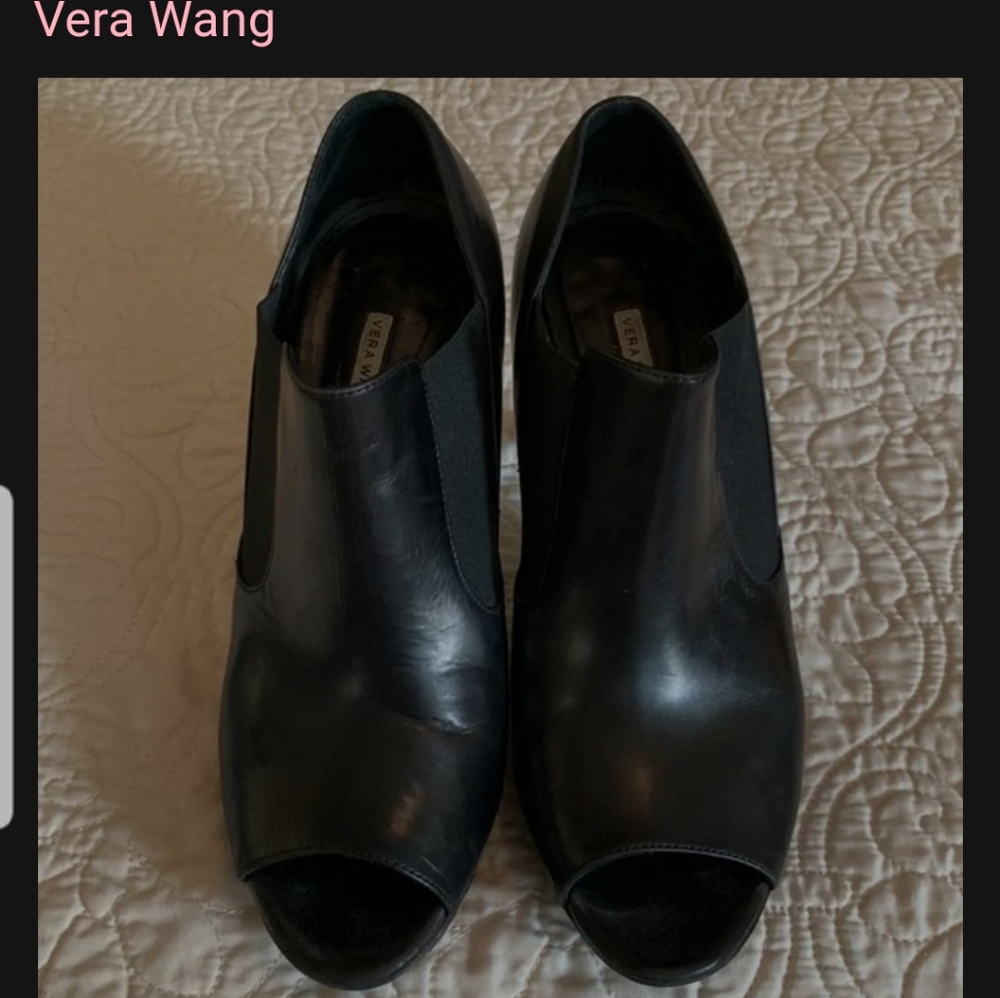Vera Wang Lavender- "Nick, Black Resina" Leather peep-toed booties